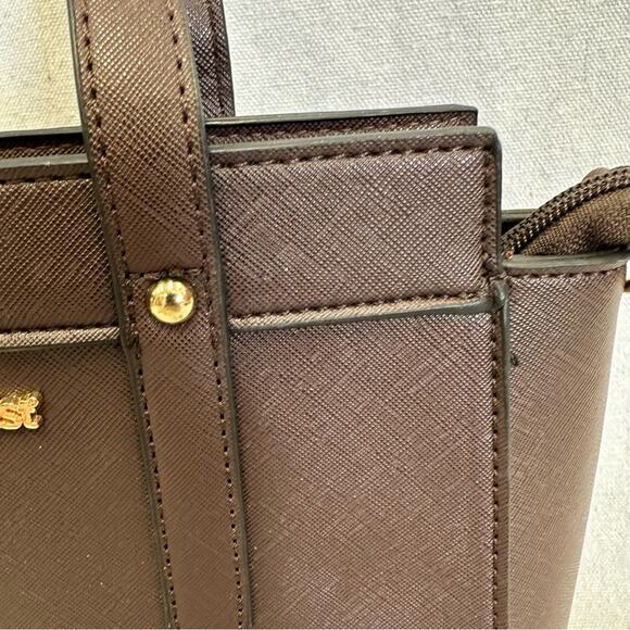 Montana West PU leather brown PU coated leather medium satchel bag gold hardware - Picture 5 of 15